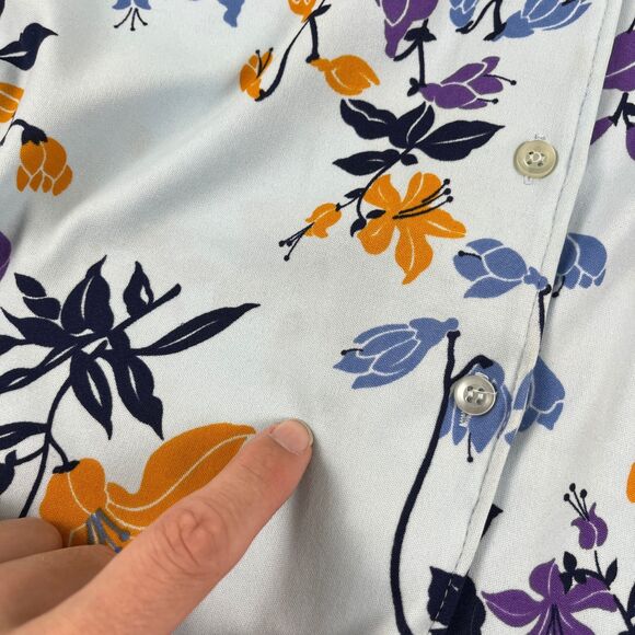 1970s Sears floral blouse, vintage womens novelty print blue/purple button down - Picture 6 of 8